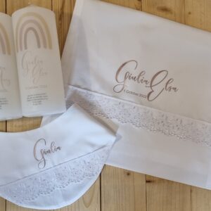 Baptismal gift set - Cloth, candle and bib