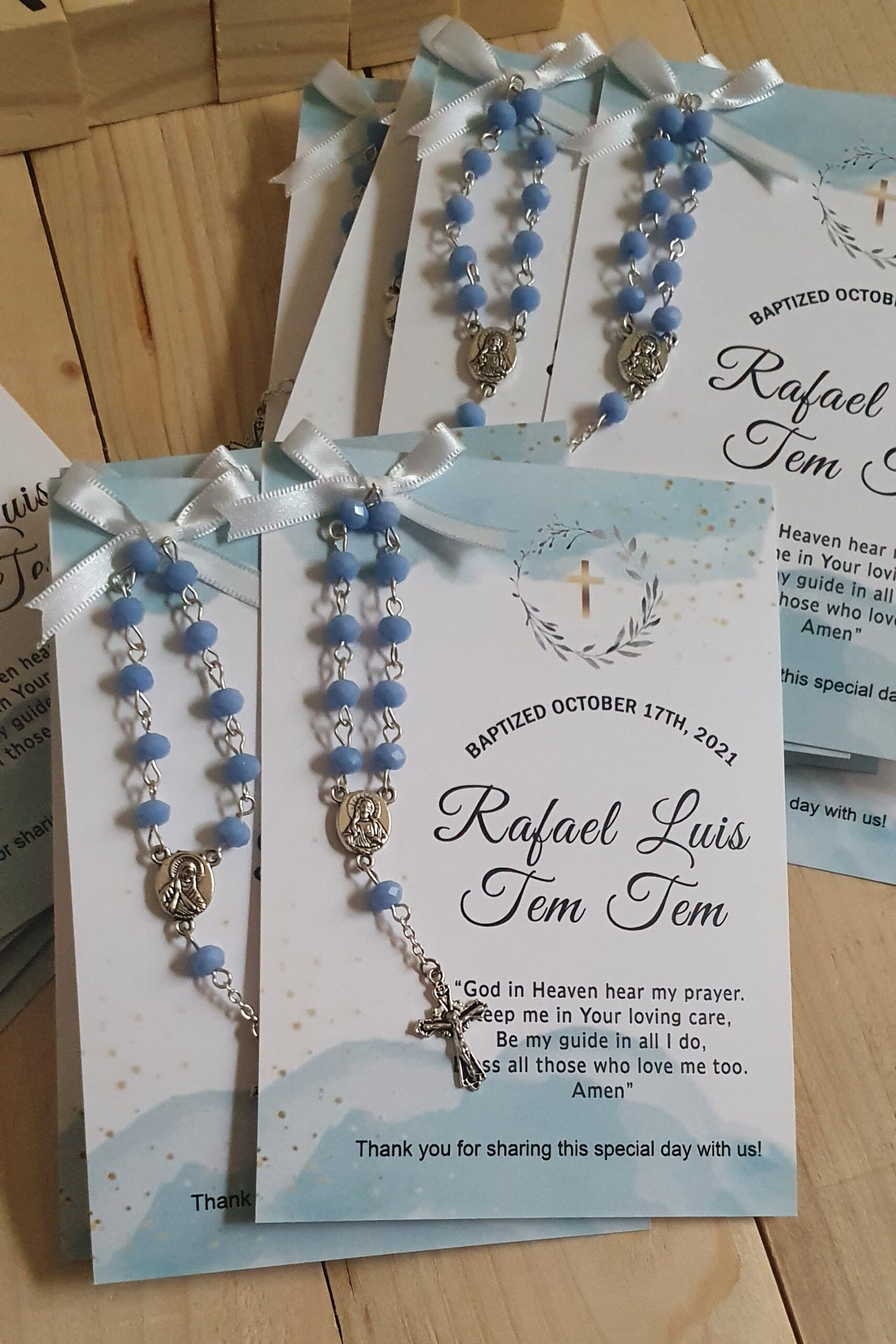 Bonbonnieres - A6 Thank You card with sml rosary