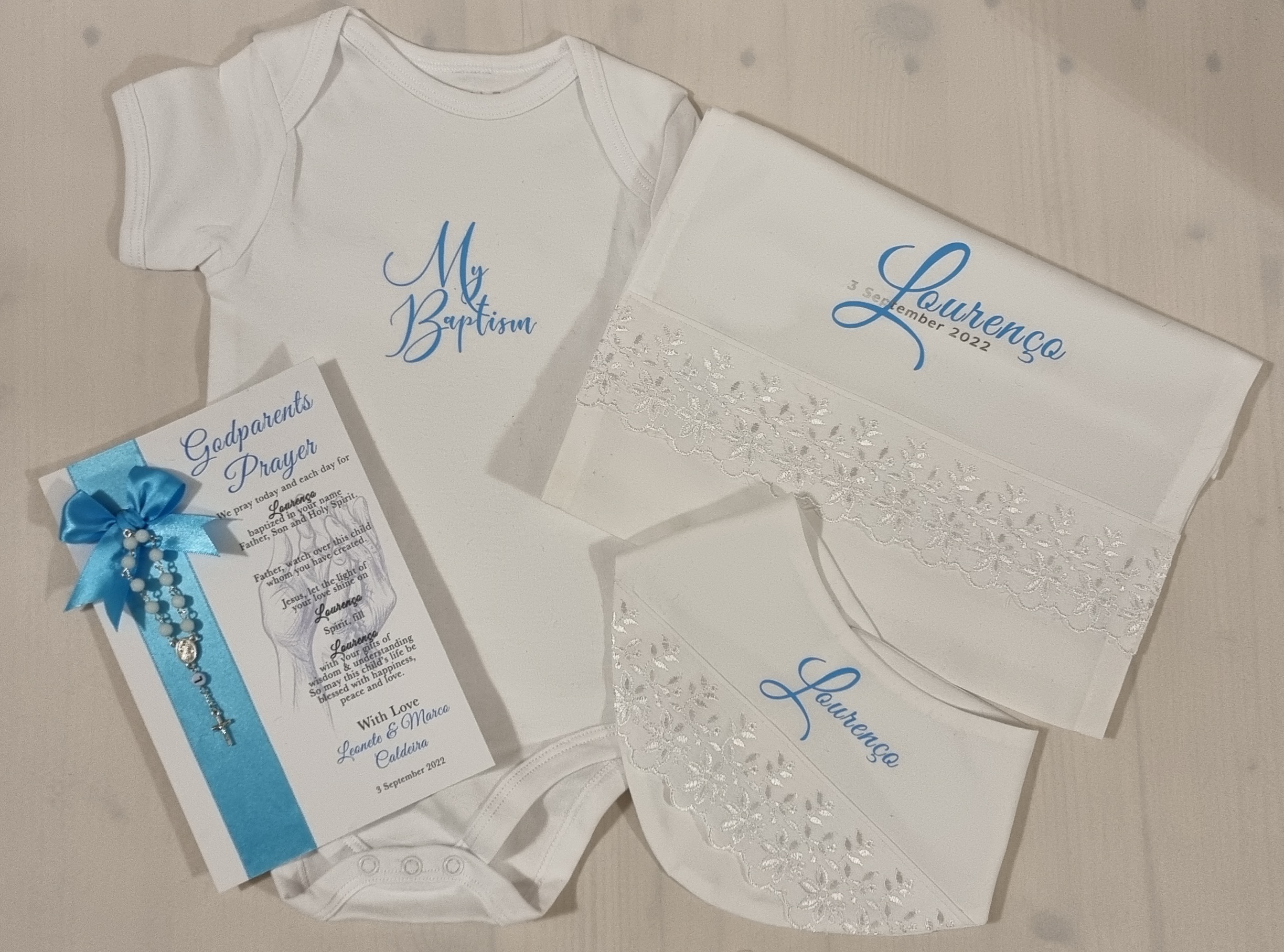 Baptism gift set - Cloth, Bib, Vest, Card