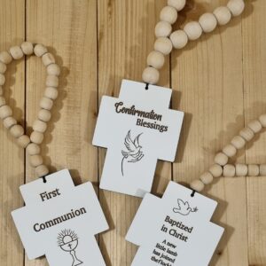 Wooden cross on beaded string