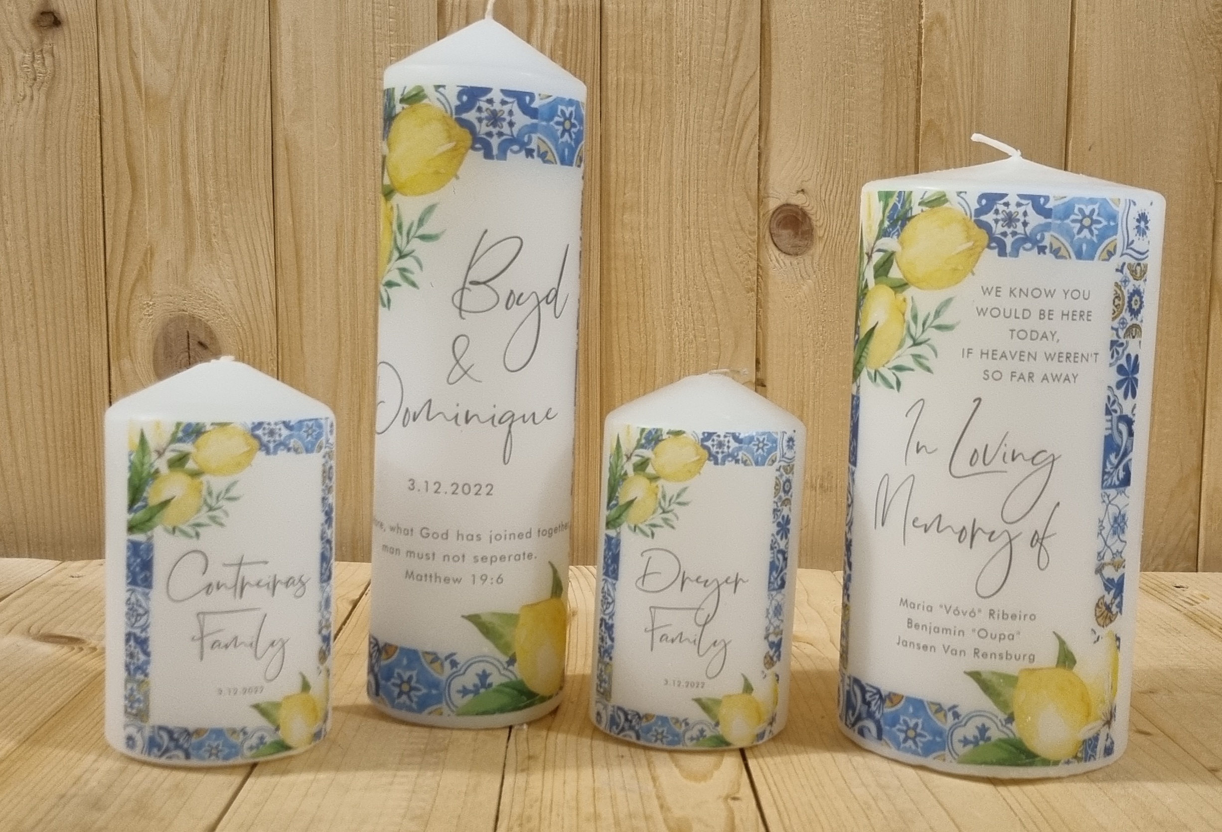 Wedding Unity and Memorial candle set - Lemon theme