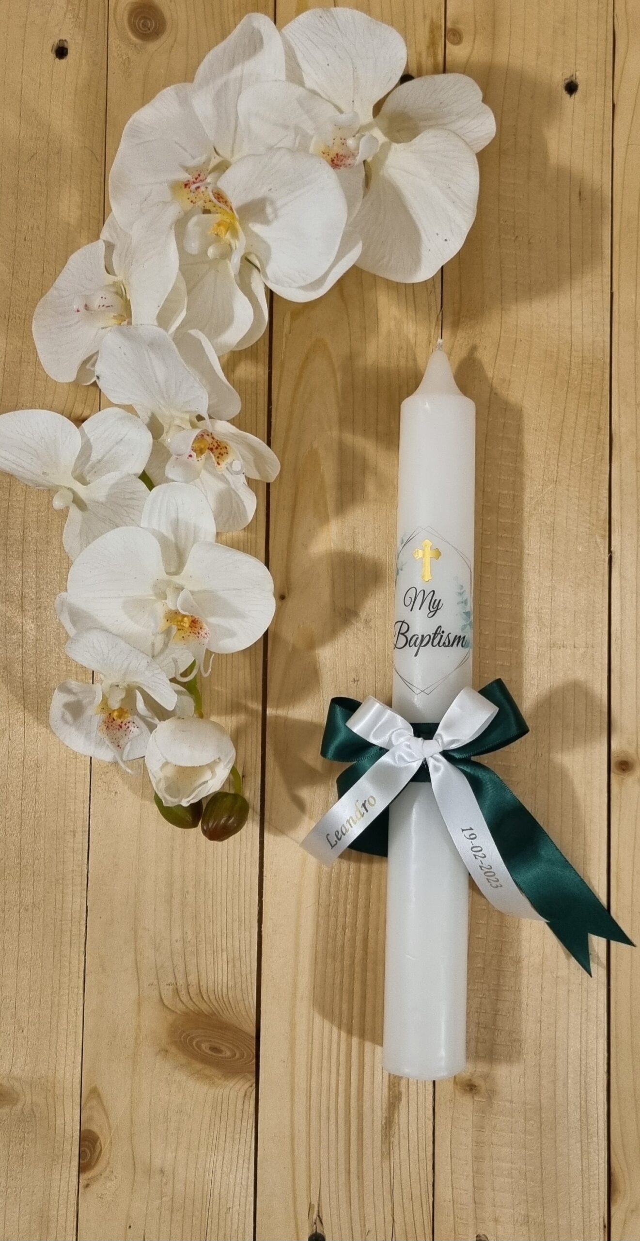 Baptism candle - with printed ribbon