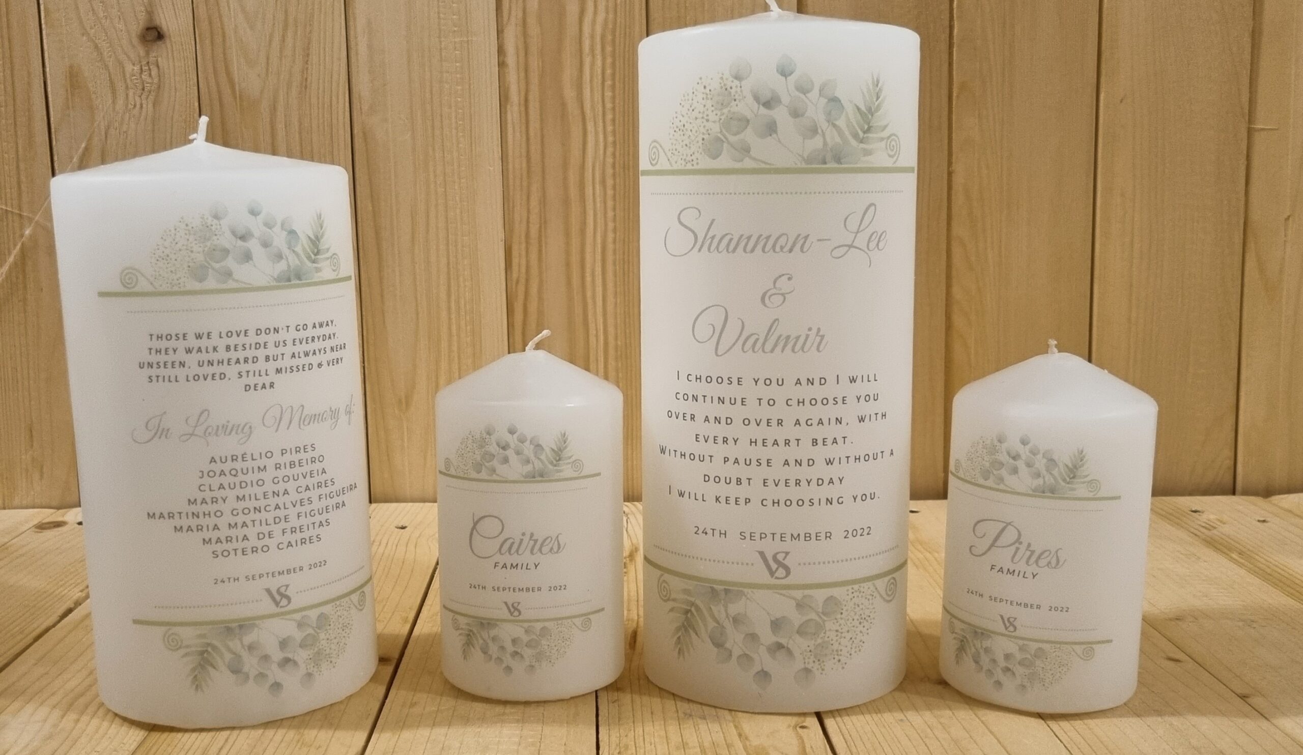 Wedding Unity candle (Greenery) and memory candle set