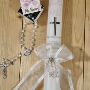 Baptism candle and Rosary set
